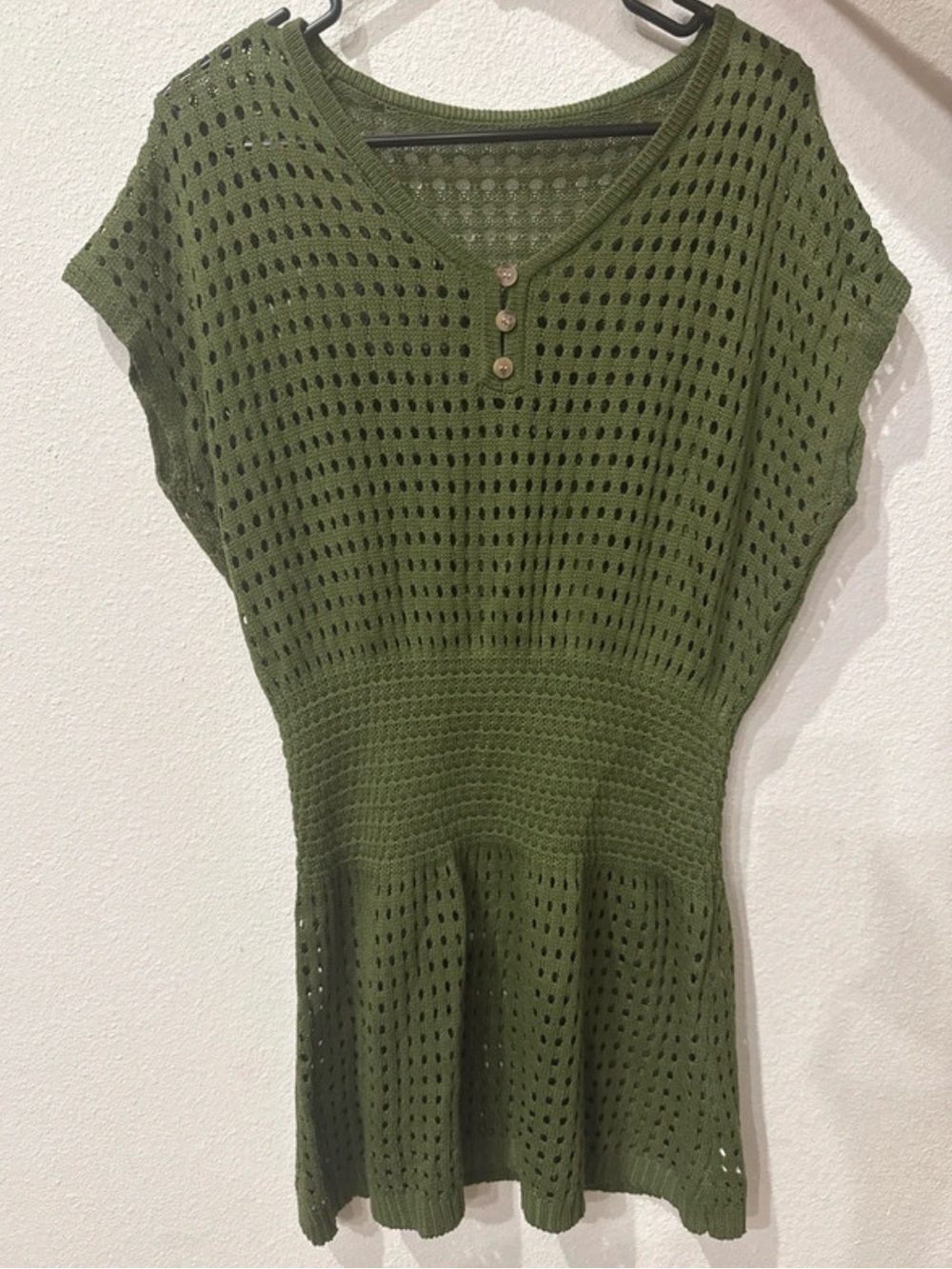 Cupshe Olive Green Open-Knit V-Neck Swim Coverup with Buttons